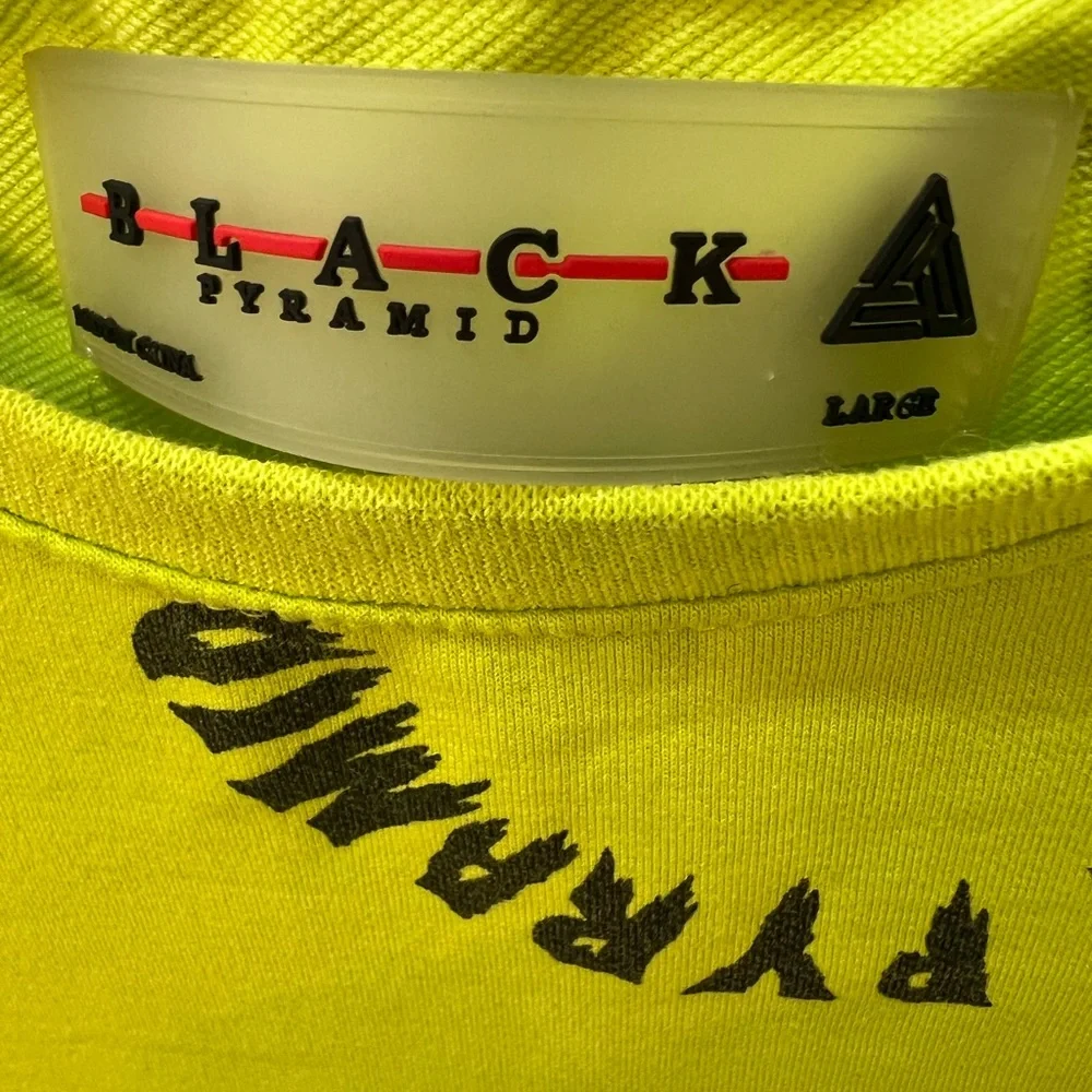 BLACK PYRAMID Label Logo Long Sleeve Crew Neck Shirt - Lime Green Size Large - Picture 2 of 3